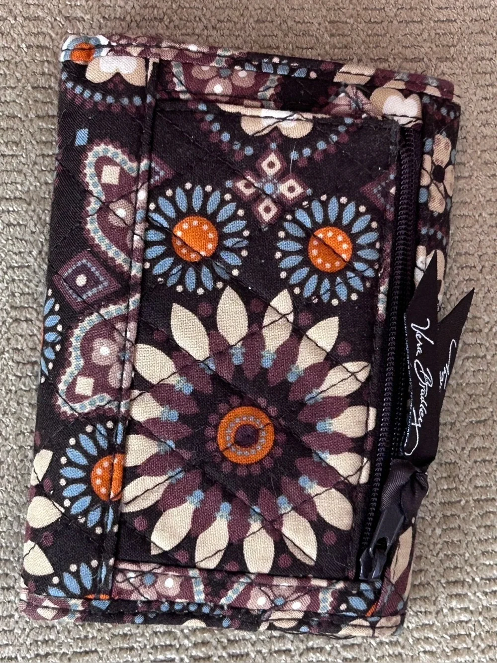 Vera Bradley Retired Canyon Brown Geometric Pattern Trifold Wallet